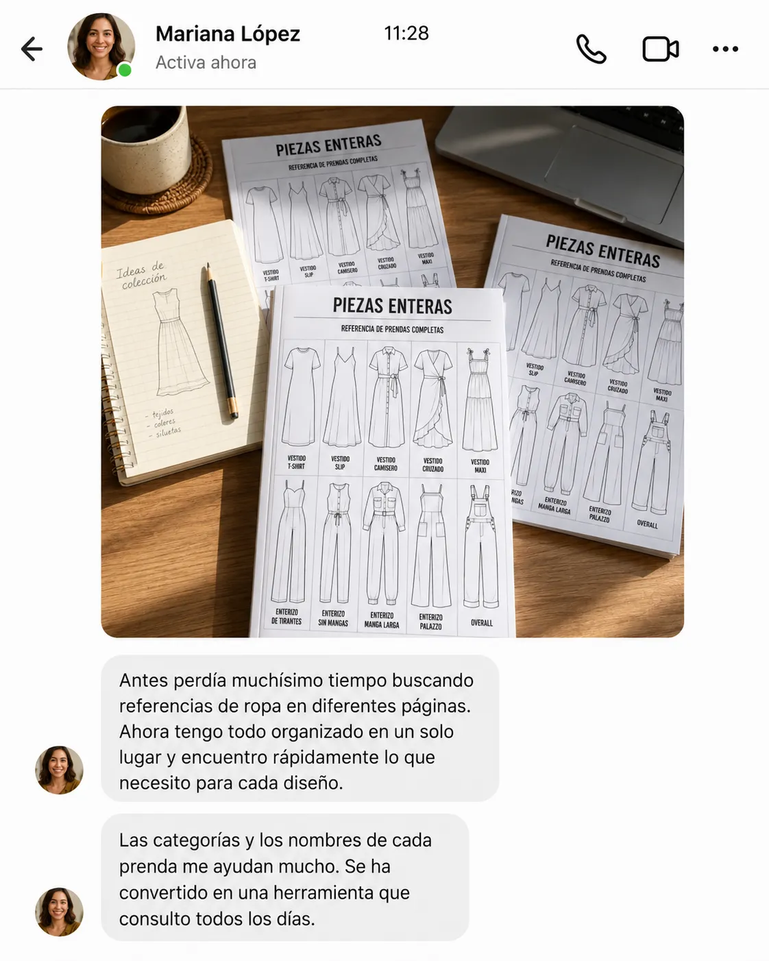 Testimonio de Mariana López: ahora encuentra rápidamente referencias organizadas para cada diseño